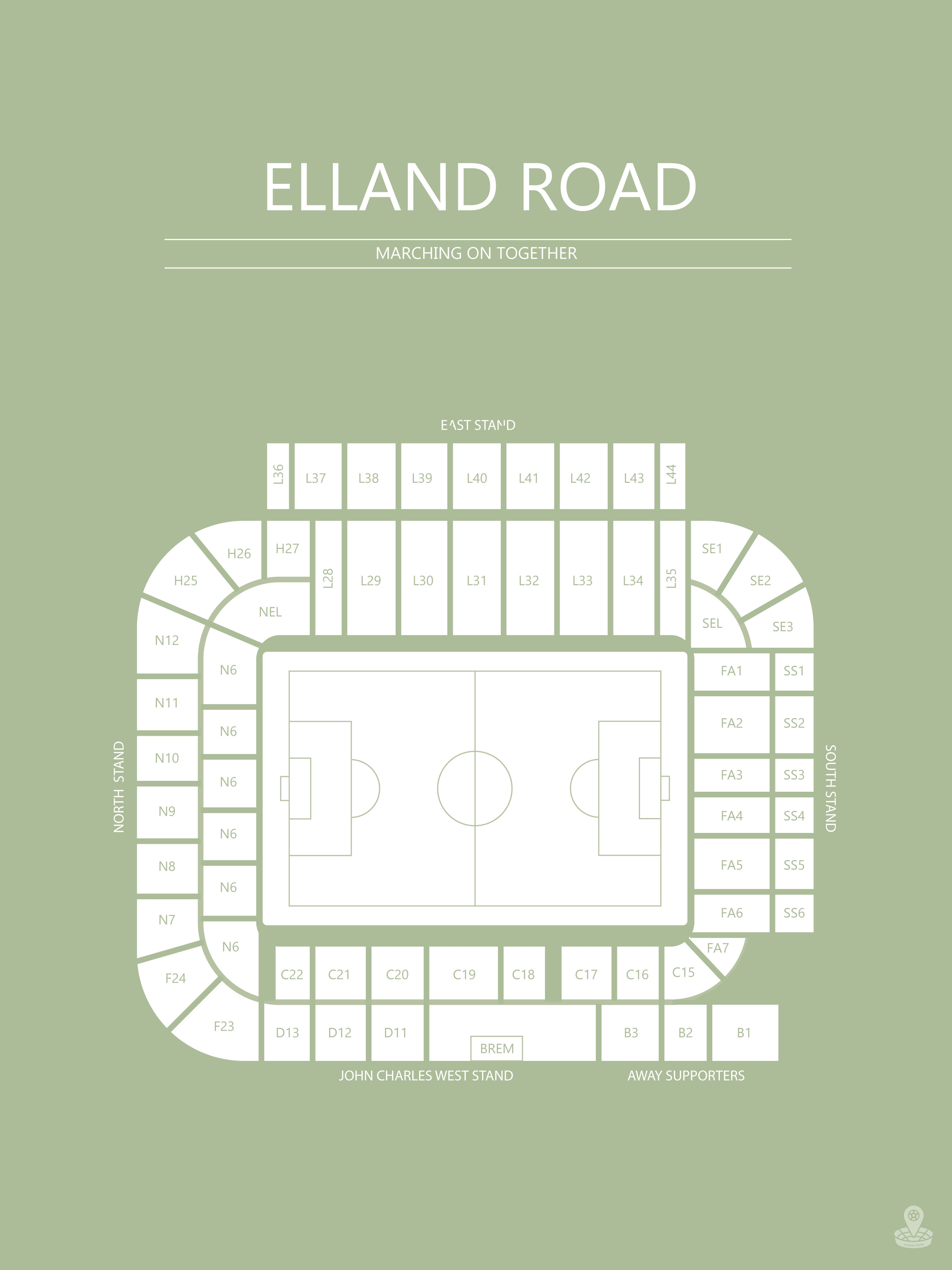 Fodbold plakat Lees Elland Road Stadium Lysegrøn