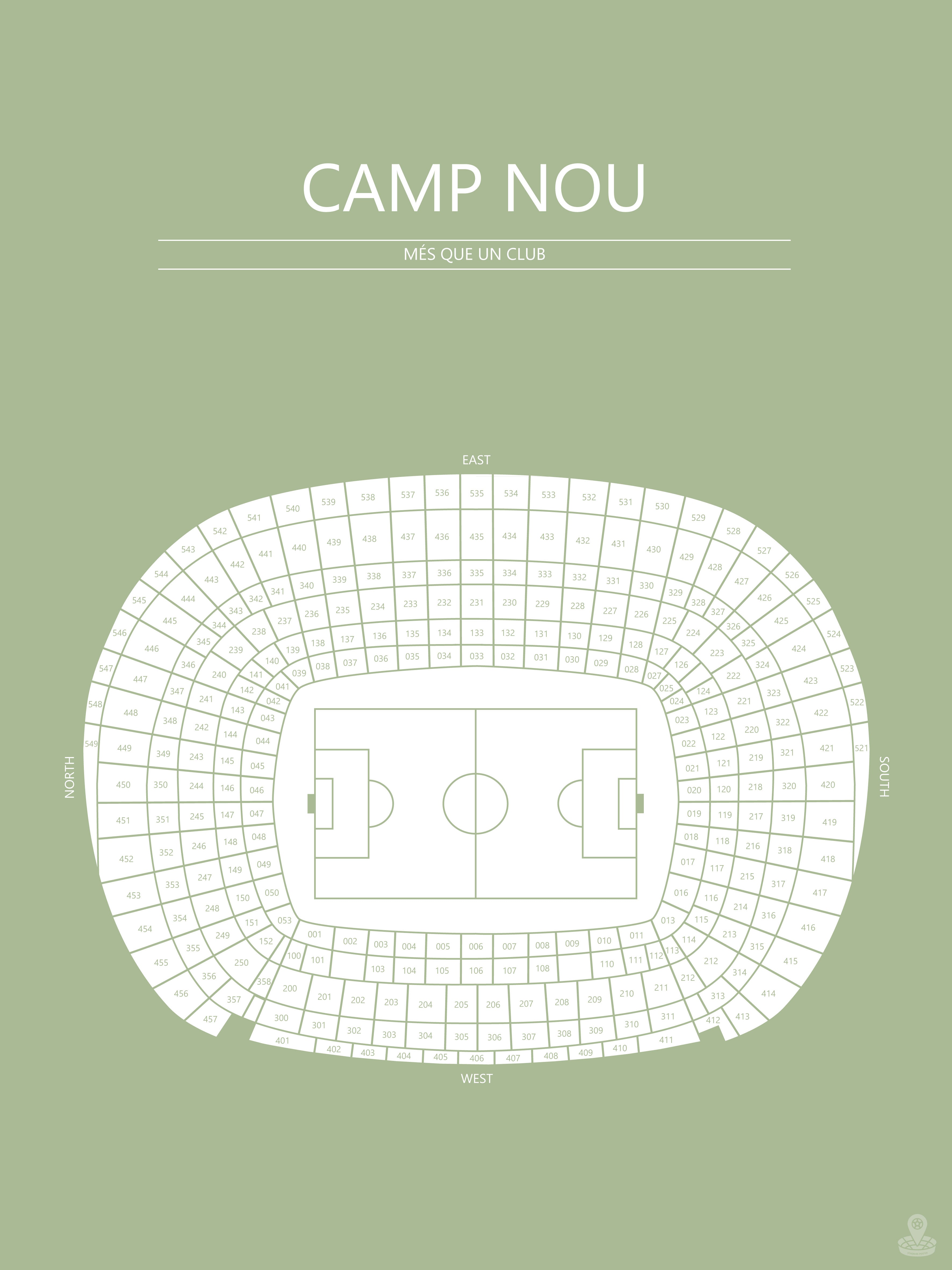 Fodbold plakat FC Barcelona Camp Nou Lysegrøn