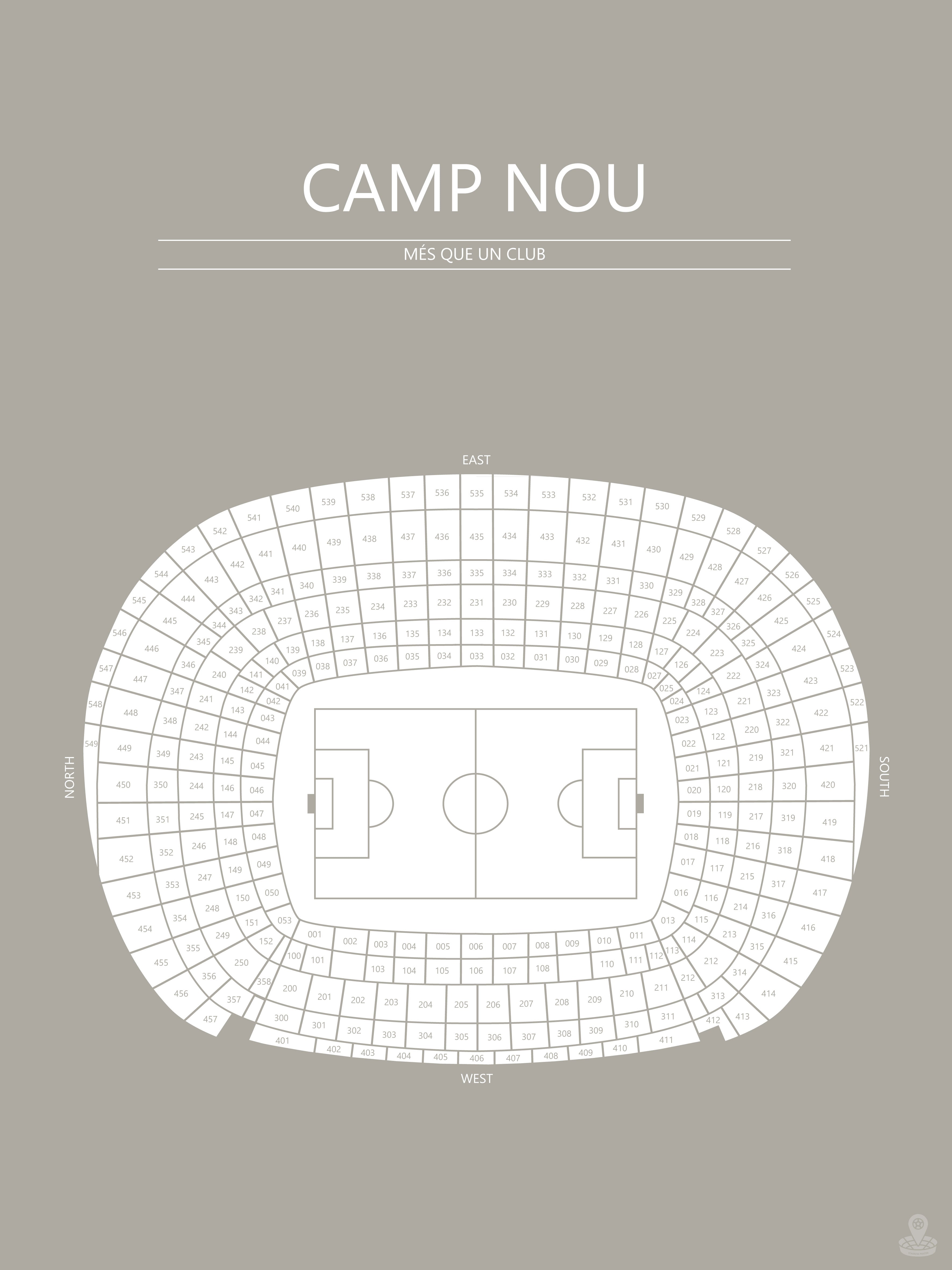 Fodbold plakat FC Barcelona Camp Nou Grå