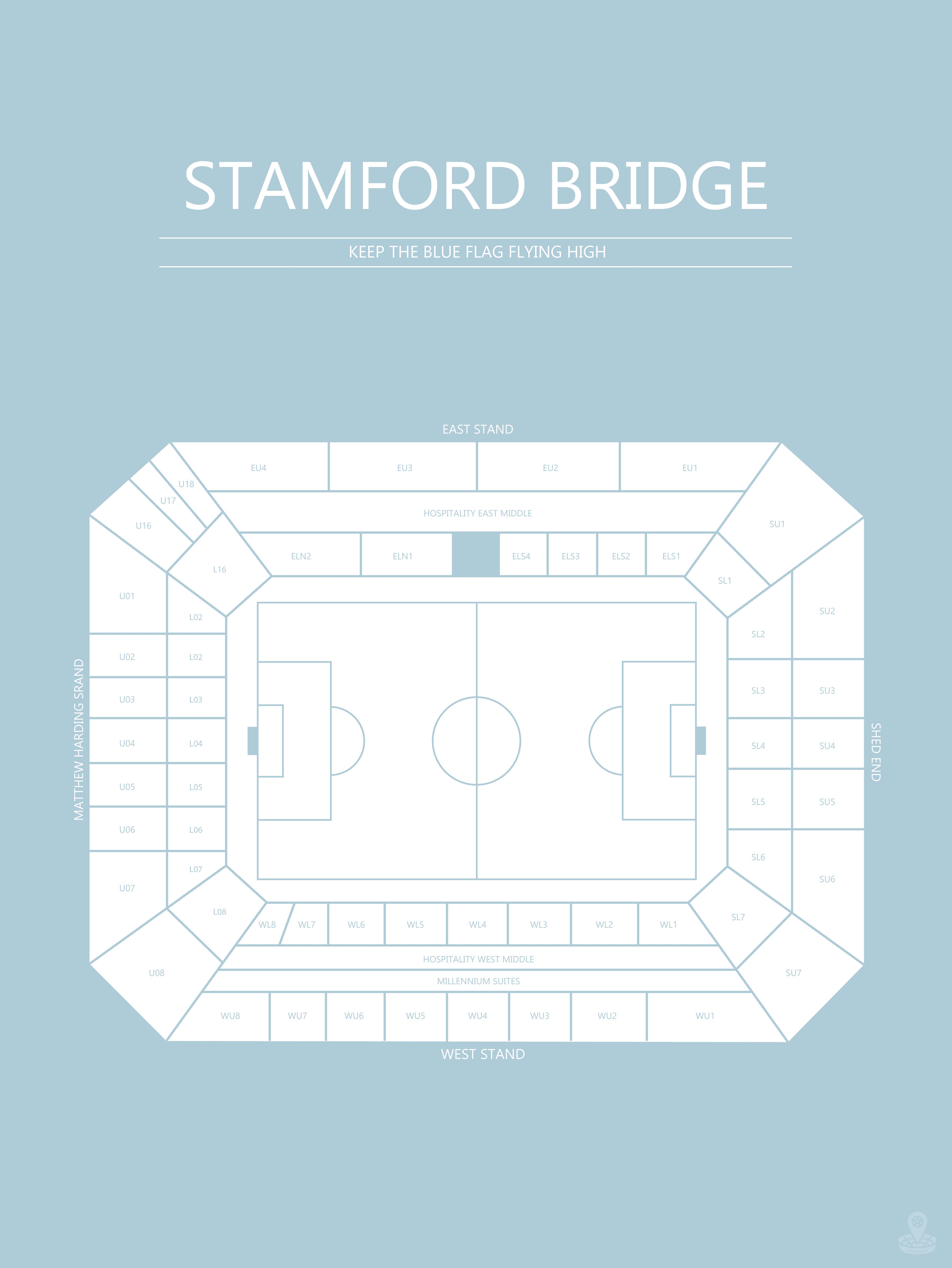 Fodbold plakat Chelsea Stamford Bridge lyseblå