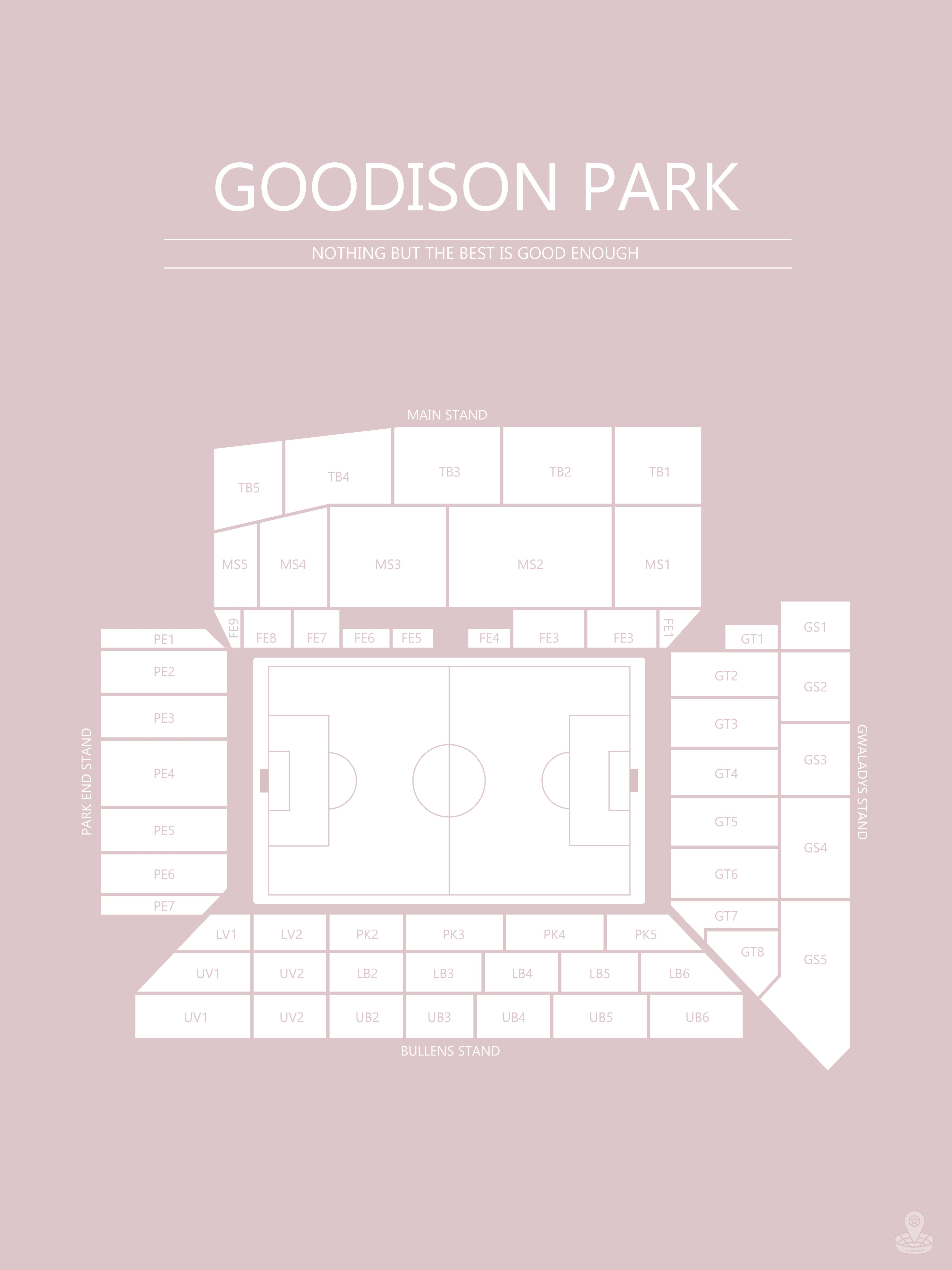 Fodbold plakat Everton Goodison Park Lyserød