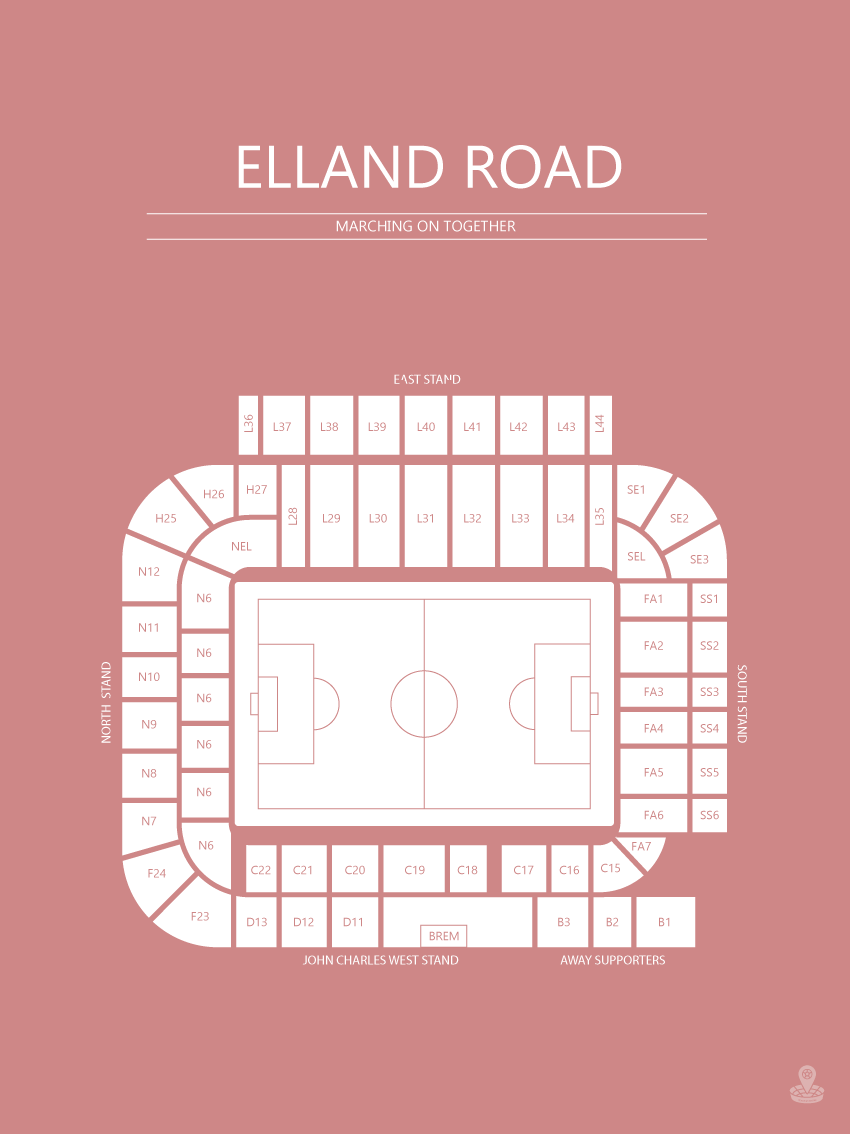 Fodbold plakat Lees Elland Road Stadium Blush