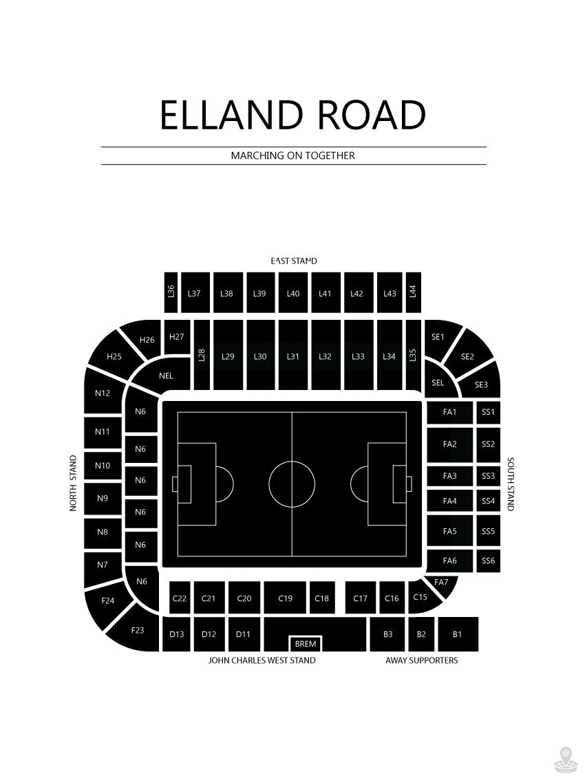 Fodbold plakat Lees Elland Road Stadium Hvid