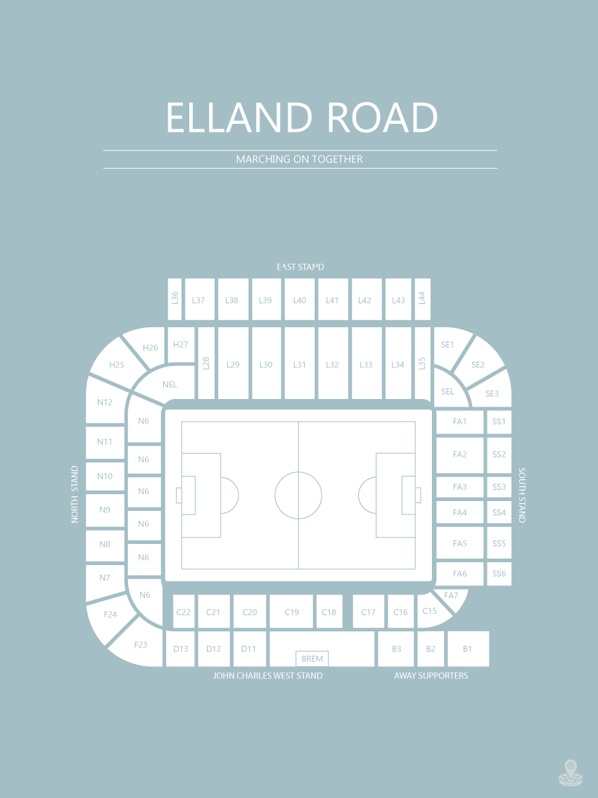 Fodbold plakat Lees Elland Road Stadium Lyseblå