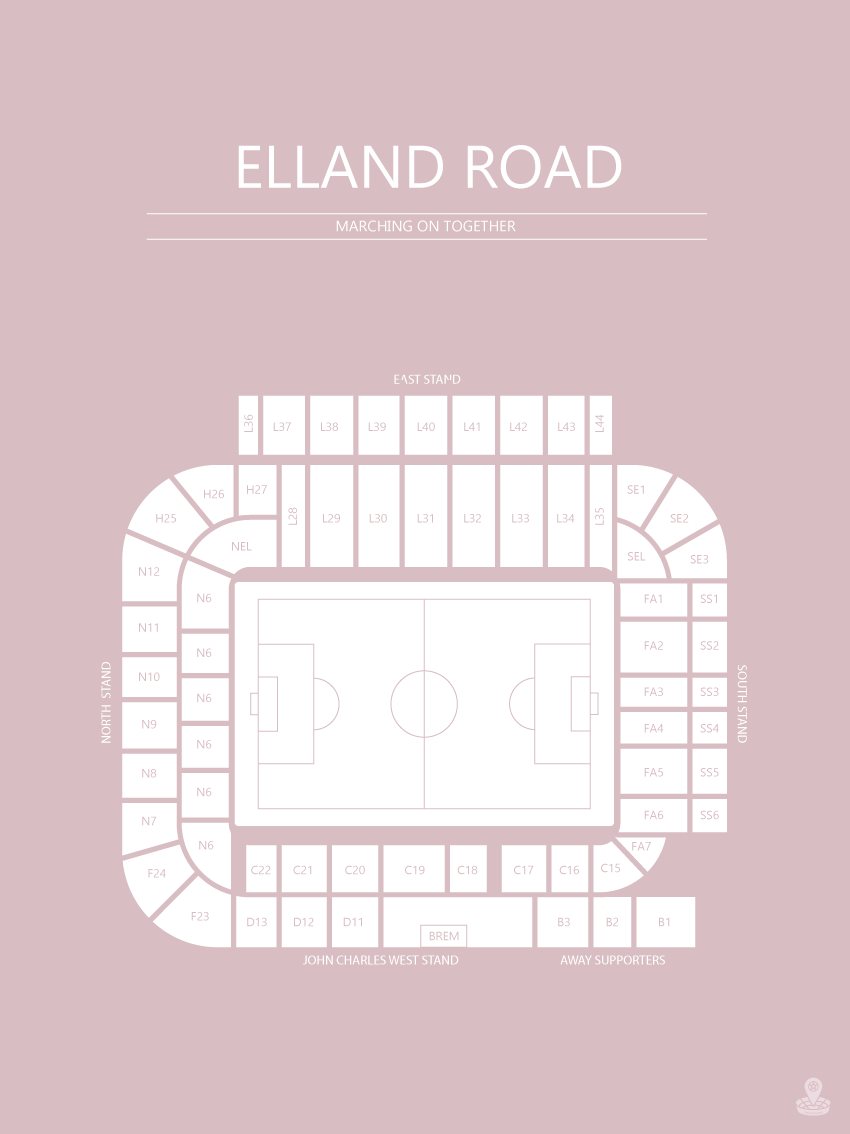 Fodbold plakat Lees Elland Road Stadium Lyserød