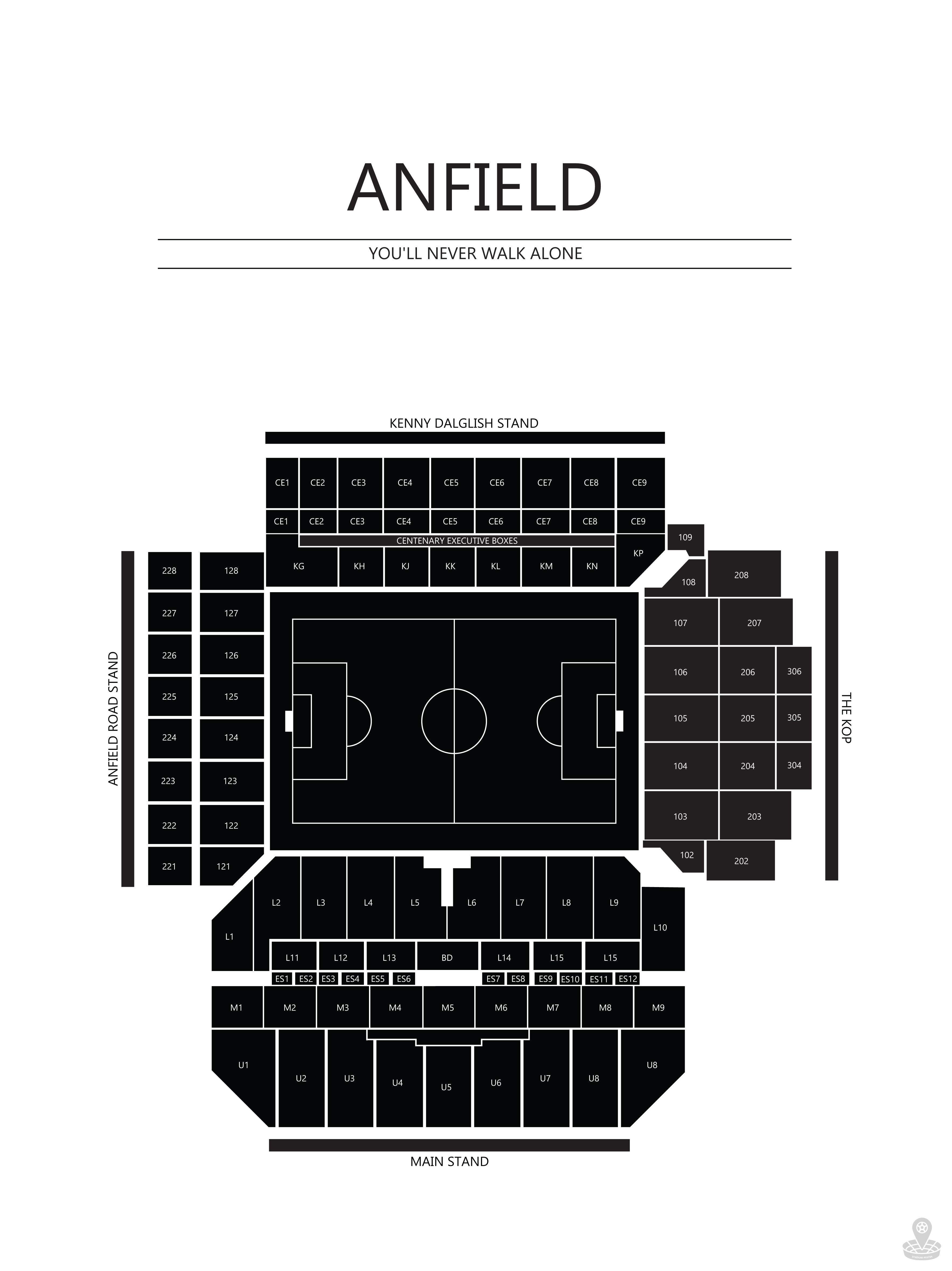 Fodbold plakat Liverpool Anfield stadium i hvid