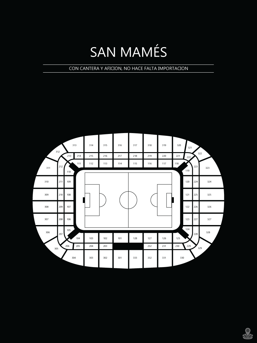 Fodbold plakat Athletic Club Bilbao San Manés Sort