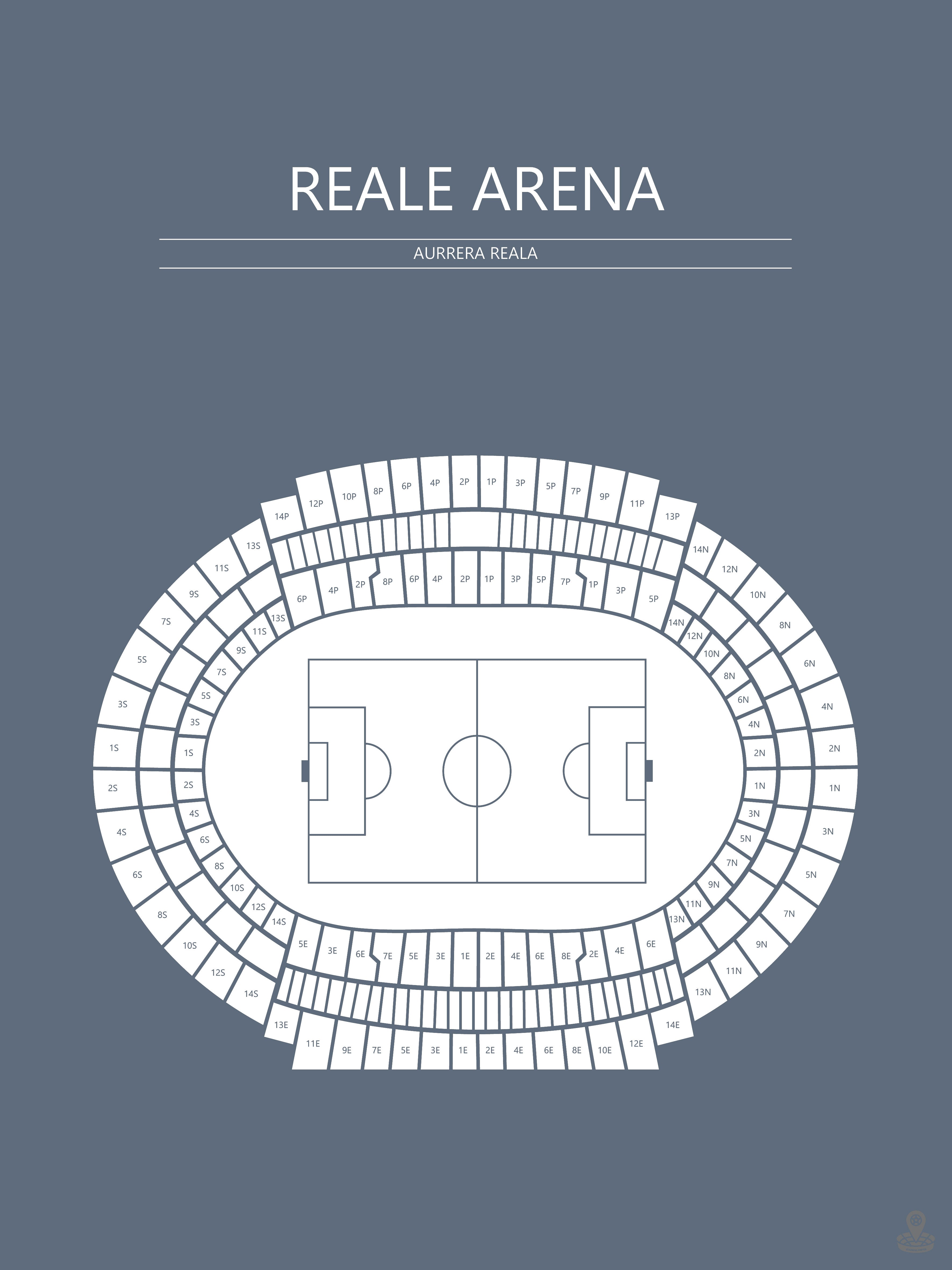 Fodbold plakat Real Sociedad Reale Arena Blågrå