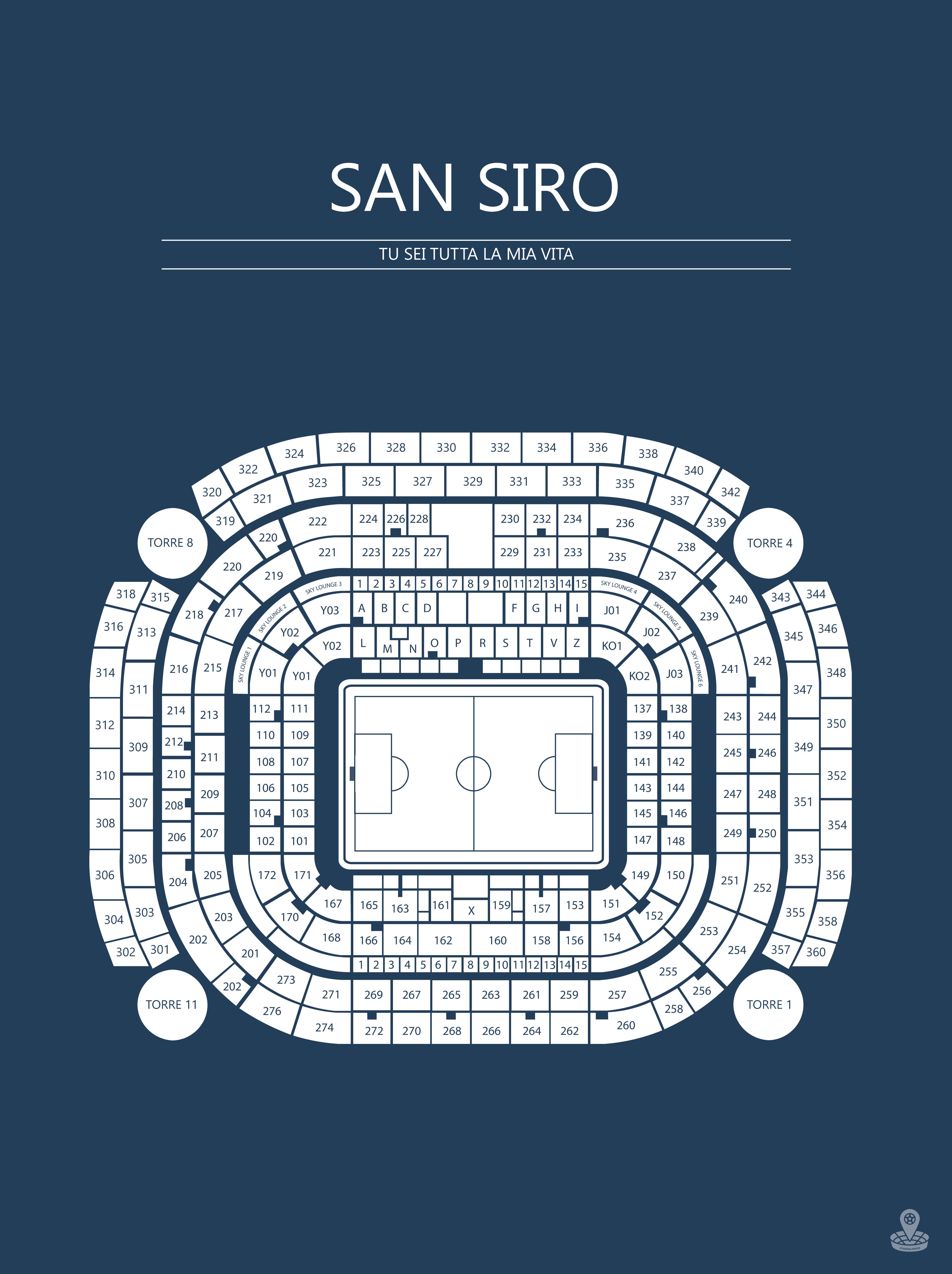 Fodbold plakat AC Milan San Siro Mørkeblå
