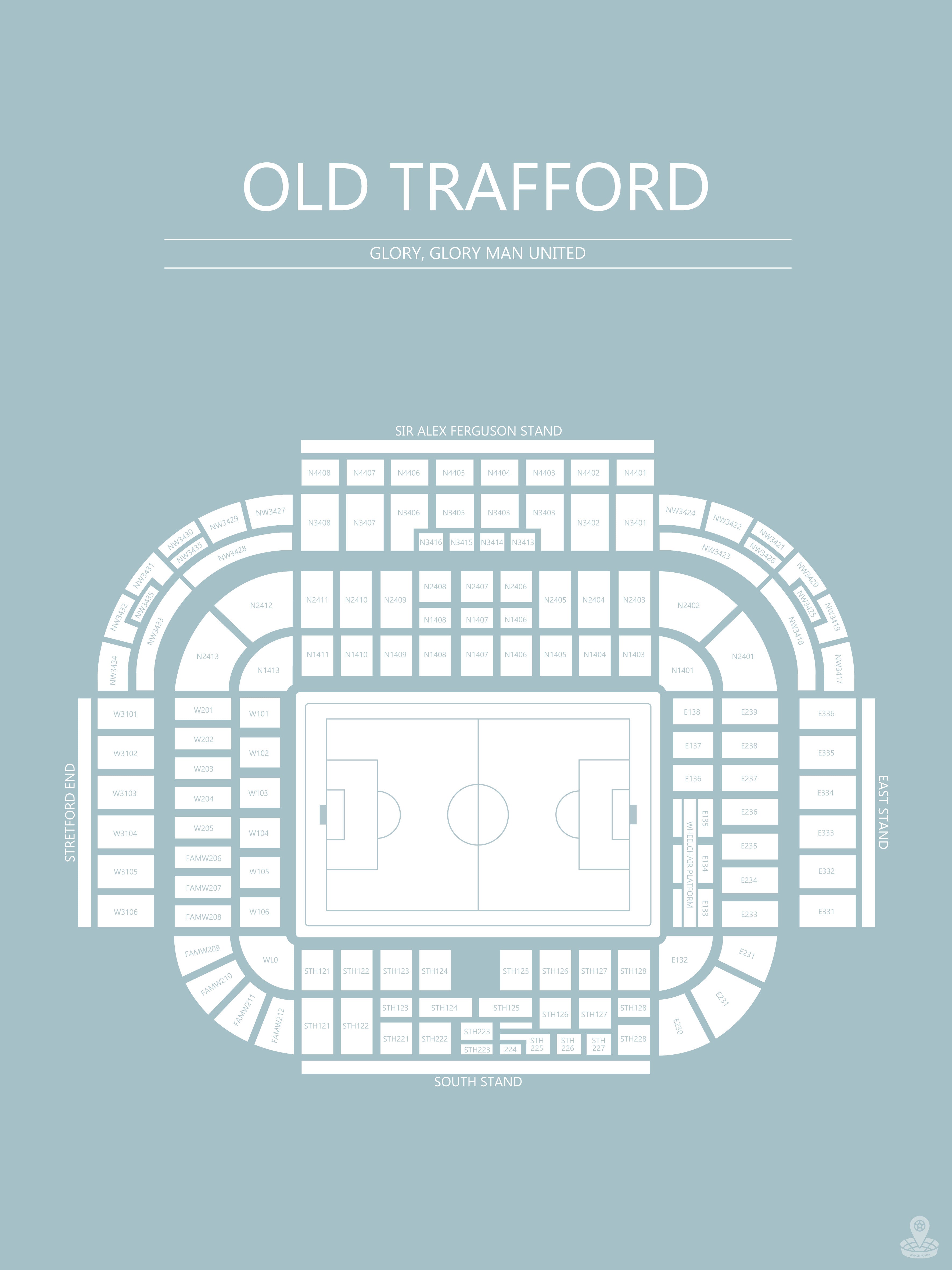 Fodbold plakat Manchester United Old Trafford lyseblå