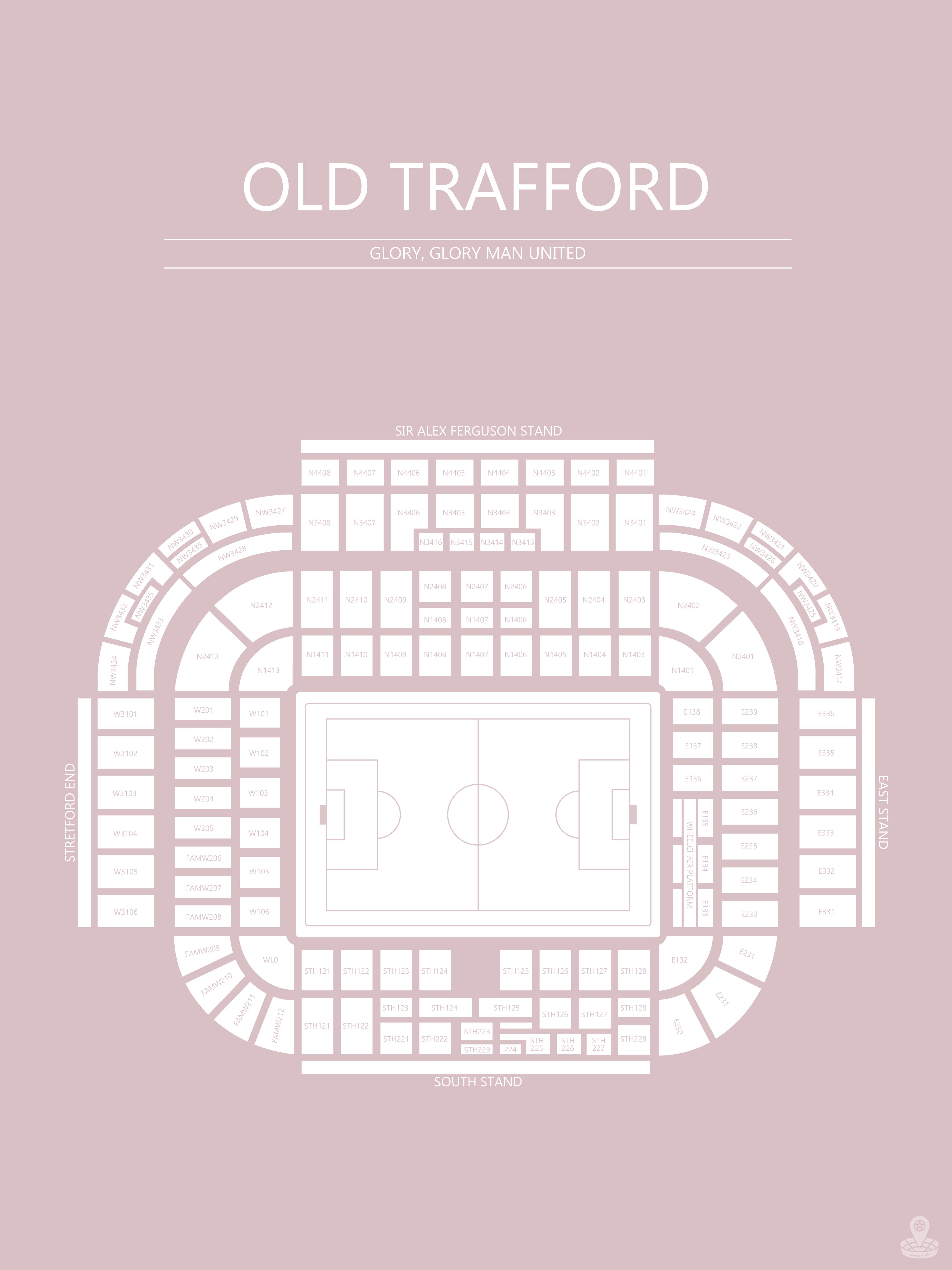Fodbold plakat Manchester United Old Trafford Lyserød