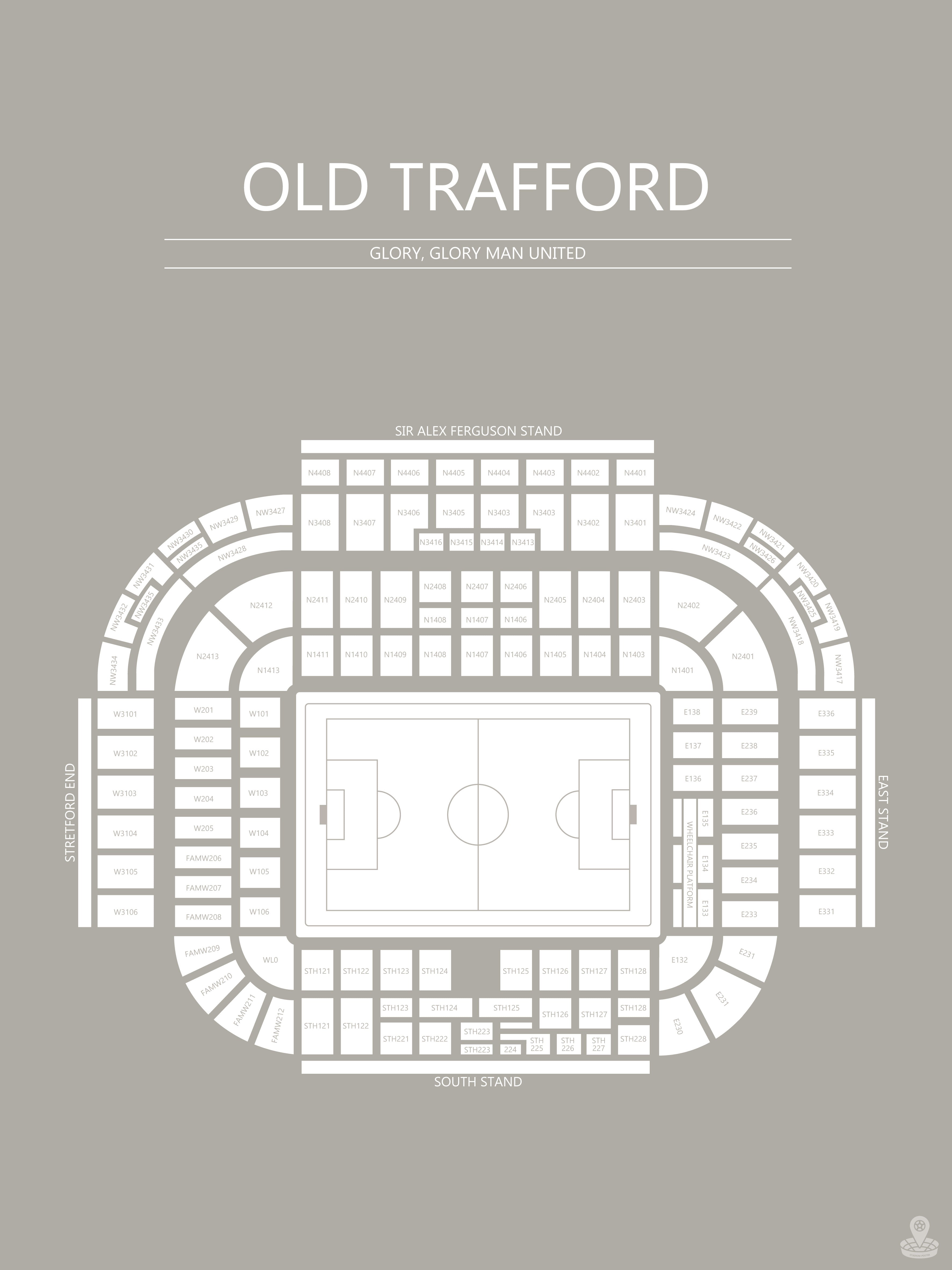 Fodbold plakat Manchester United Old Trafford grå