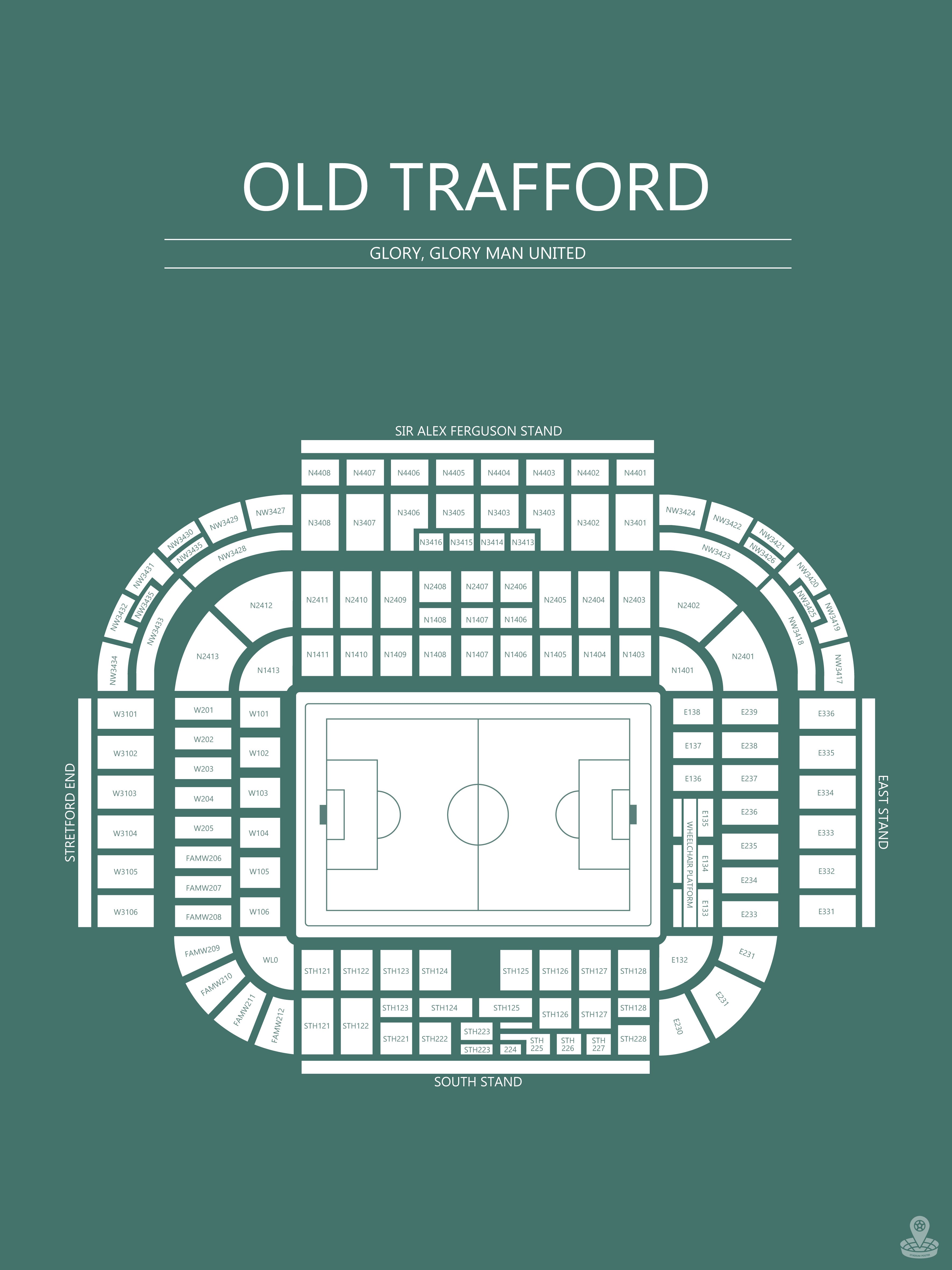 Fodbold plakat Manchester United Old Trafford  Mørkegrøn