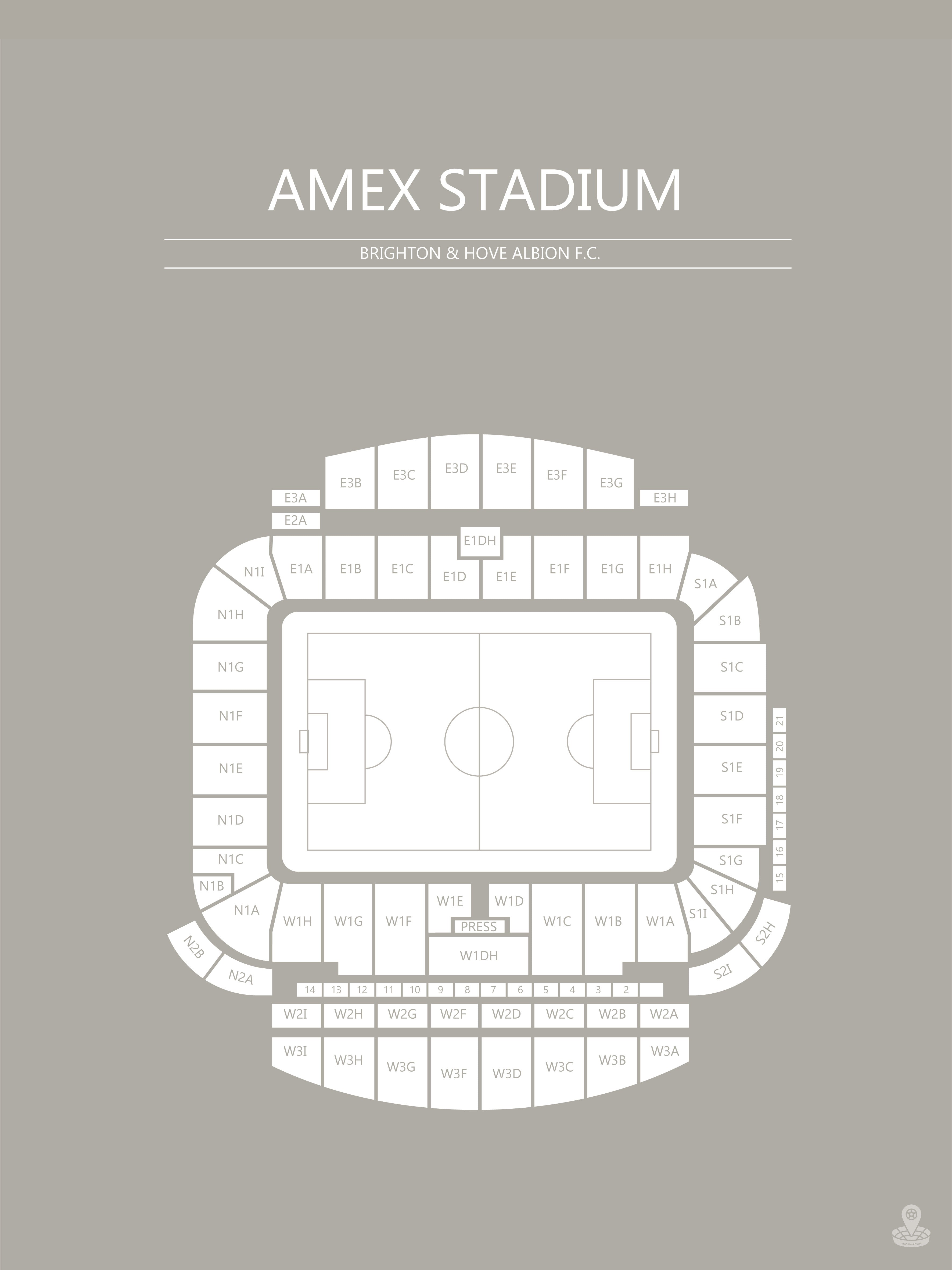AMEX STADIUM PLAKAT (BRIGHTON FODBOLD KLUB) I GRÅ & HVID