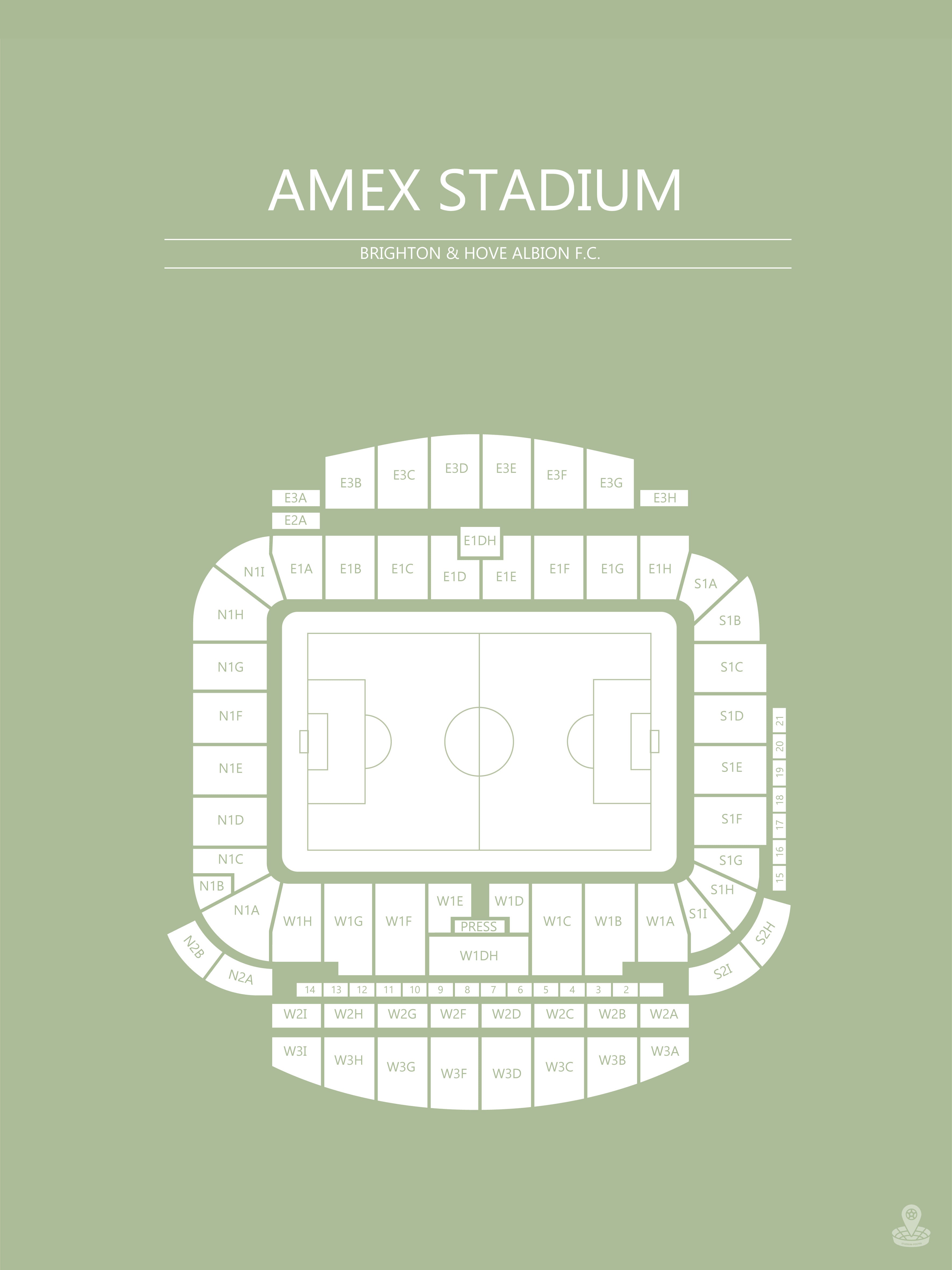 AMEX STADIUM PLAKAT (BRIGHTON FODBOLD KLUB) I GRØN & HVID
