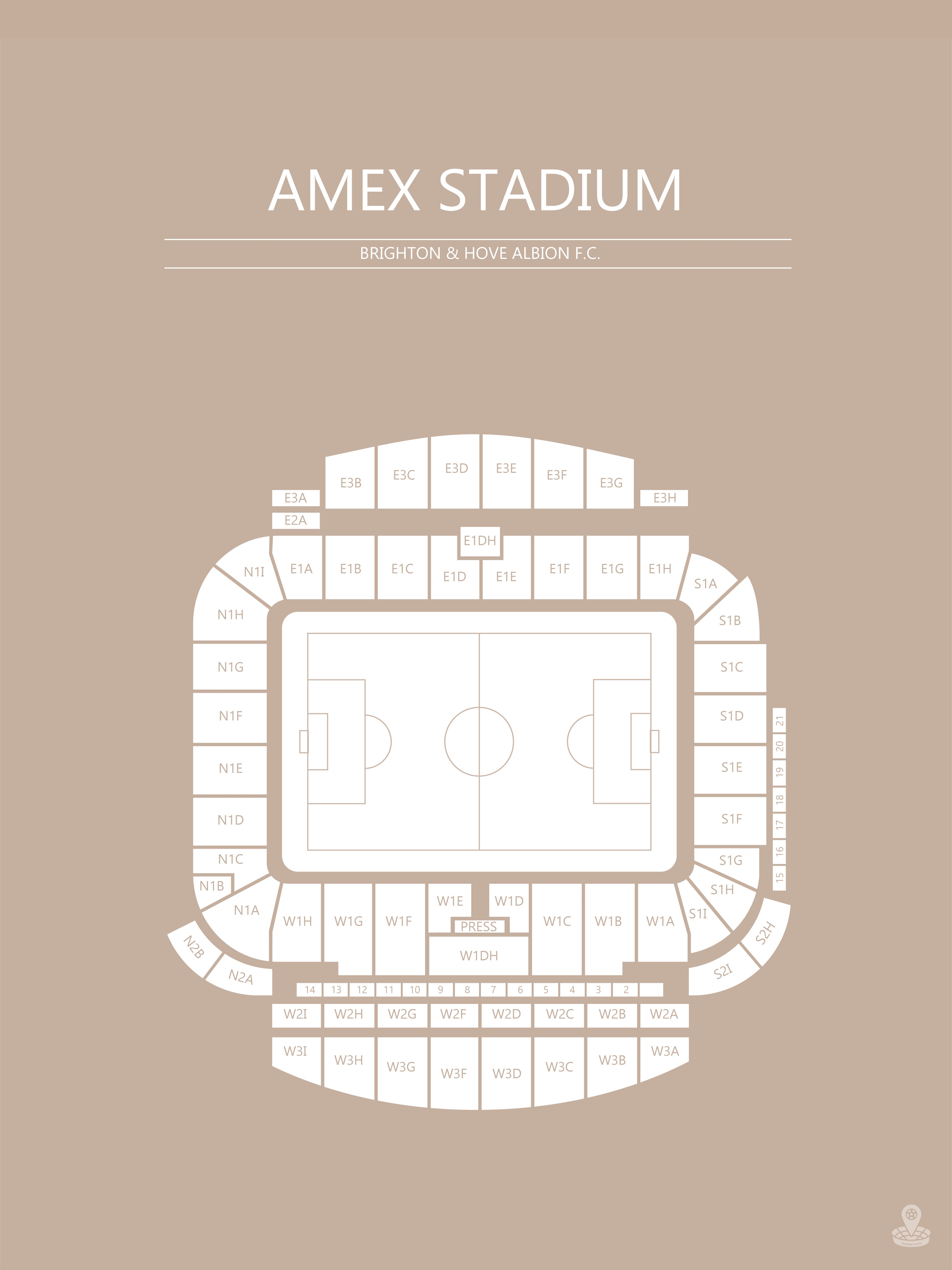 AMEX STADIUM PLAKAT (BRIGHTON FODBOLD KLUB) I SAND & HVID