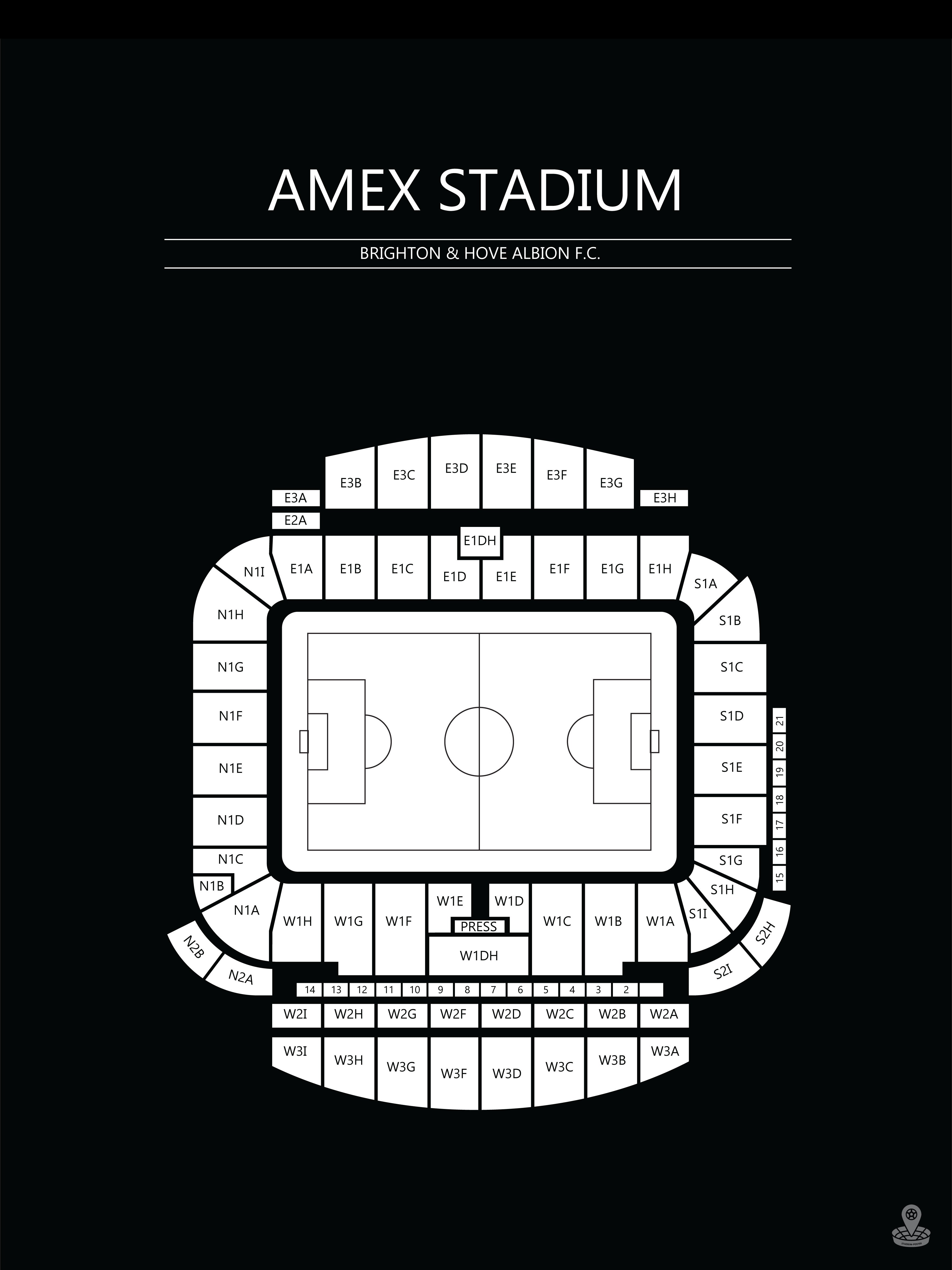 AMEX STADIUM PLAKAT (BRIGHTON FODBOLD KLUB) I SORT & HVID